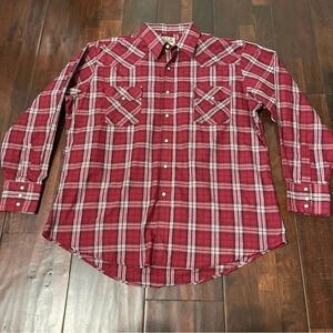 Ely Cattleman Shirt Mens XL Plaid Western Pearl Snap Cowboy Red White Black